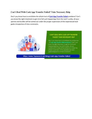 Can’t Deal With Cash App Transfer Failed? Take Necessary Help
