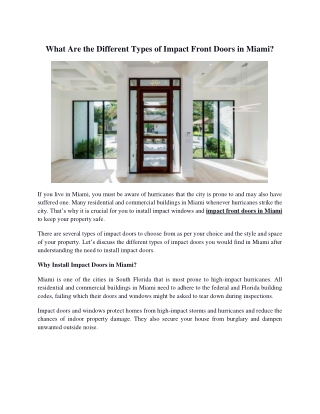 What Are the Different Types of Impact Front Doors in Miami?