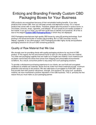 Enticing and Branding Friendly Custom CBD Packaging Boxes for Your Business