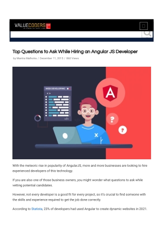 Top Questions to Ask While Hiring an Angular JS Developer