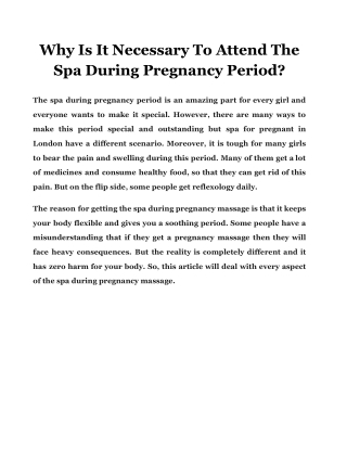 Why Is It Necessary To Attend The Spa During Pregnancy Period?