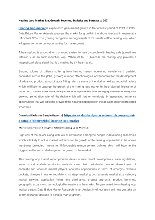 Hearing Loop Market Size, Growth, Revenue, Statistics and Forecast to 2027