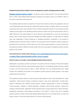 Disabled Assistive Devices Market Trends, Development, Growth and Opportunities by 2028