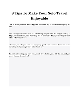 8 Tips To Make Your Solo Travel Enjoyable