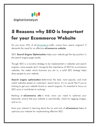 5 Reasons why SEO is Important for your Ecommerce Website