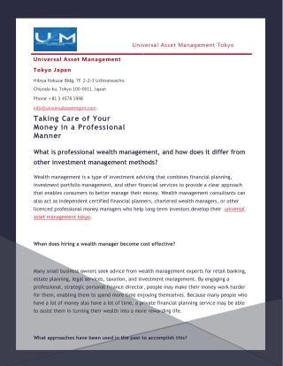Taking Care of Your Money in a Professional Manner