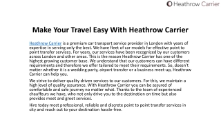 Make Your Travel Easy With Heathrow Carrier