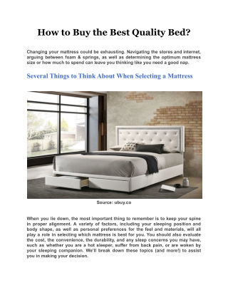 How to Buy the Best Quality Bed?