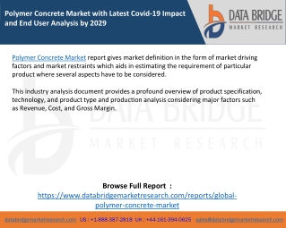 Polymer Concrete Market with Latest Covid-19 Impact and End User Analysis by 2029