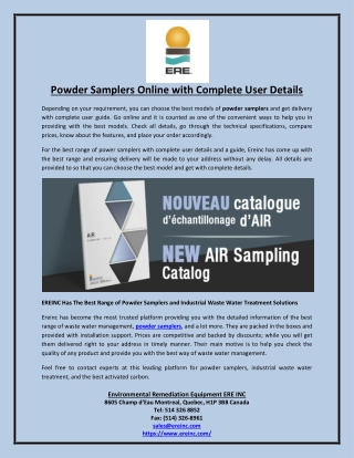 Powder Samplers Online with Complete User Details