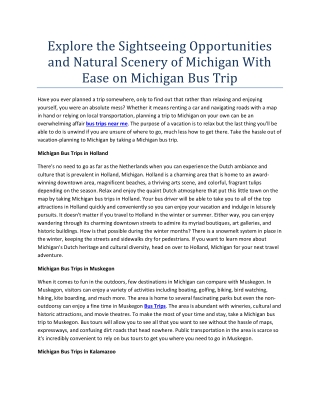 Explore the Sightseeing Opportunities and Natural Scenery of Michigan With Ease on Michigan Bus Trip