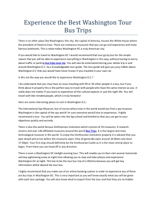 Experience the Best Washington Tour Bus Trips