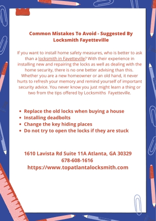 Common Mistakes To Avoid - Suggested By Locksmith Fayetteville