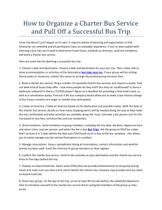 How to Organize a Charter Bus Service and Pull Off a Successful Bus Trip