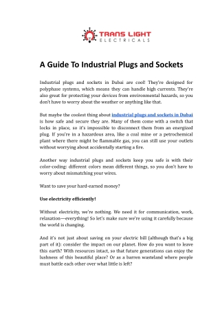 A Guide To Industrial Plugs and Sockets