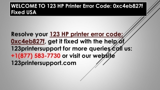 123 HP Printer Error Code 0xc4eb827f Fixed USA