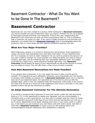 Basement Contractor - What Do You Want to be Done In The Basement?