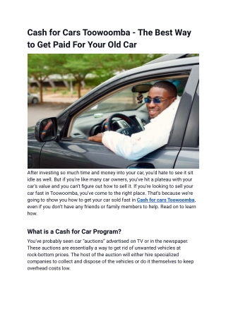 Cash for Cars Toowoomba - The Best Way to Get Paid For Your Old Car