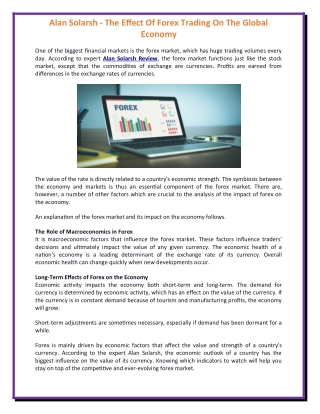 Alan Solarsh - The Effect Of Forex Trading On The Global Economy