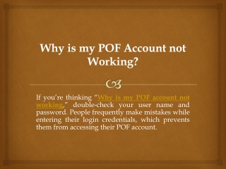 Why is my POF Account not Working?