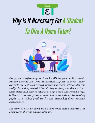 Why A Home Tutor Is Necessary For A Student