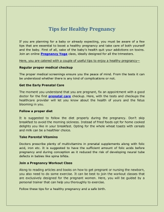 Tips for Healthy Pregnancy