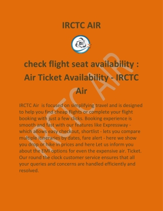 check flight seat availability : Air Ticket Availability - IRCTC Air