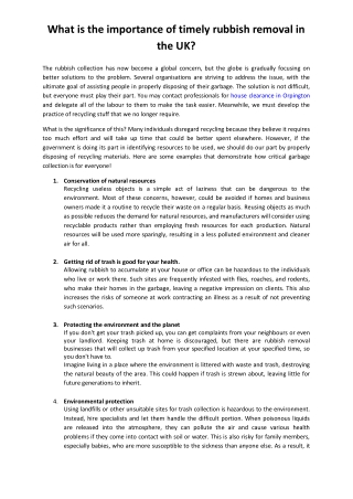 What is the importance of timely rubbish removal in the UK?