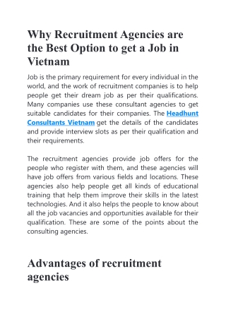 Why Recruitment Agencies are the Best Option to get a Job in Vietnam