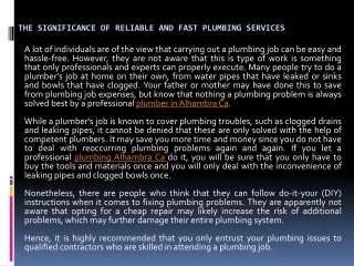 Significance of Reliable and Fast Plumbing Services
