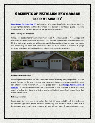 5 Benefits Of Installing New Garage Door Mt Sinai NY