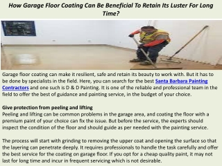 How Garage Floor Coating Can Be Beneficial To Retain Its Luster For Long Time