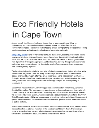 Eco Friendly Hotels in Cape Town