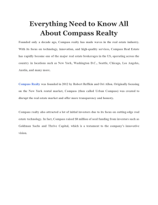 Everything Need to Know All About Compass Realty