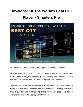 Developer Of The World's Best OTT Player - Smarters Pro