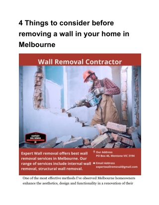 4 Things to consider before removing a wall in your home in Melbourne