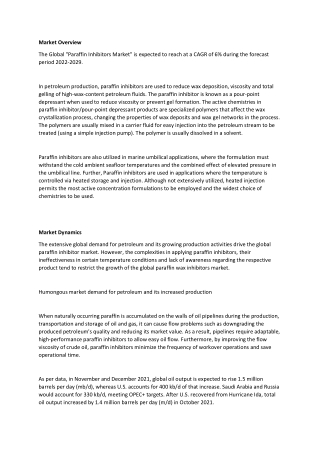 Paraffin Inhibitors Market