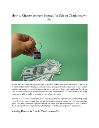 How to Choose between Houses for Sale in Charlottetown Pei