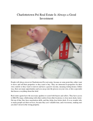Charlottetown Pei Real Estate Is Always a Good Investment