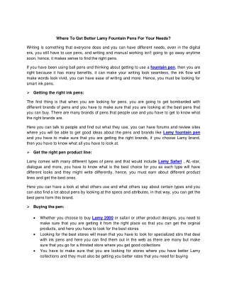 Where To Get Better Lamy Fountain Pens For Your Needs?