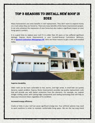 Top 3 Reason To Install New Roof In 2022