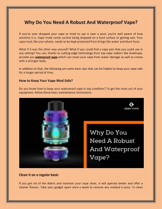 Why Do You Need A Robust And Waterproof Vape