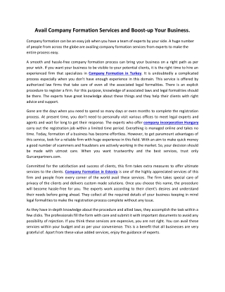 Avail Company Formation Services and Boost-up Your Business by www.gurcanpartners.com