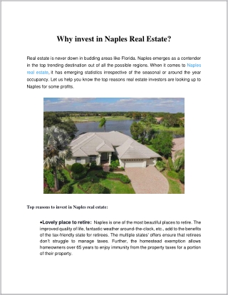 Why invest in Naples real estate_