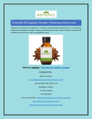 Essential Oil Supplies Canada | Botanicuniverse.com