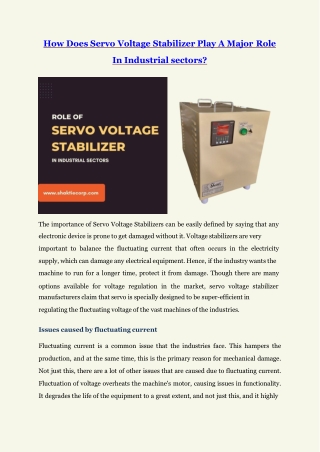 How Does Servo Voltage Stabilizer Play A Major Role In Industrial sectors?