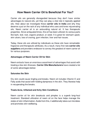 Aarnav Global Exports- Blog- How Neem Carrier Oil Is Beneficial For You