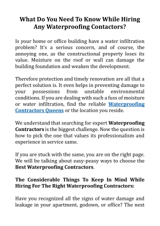 What Do You Need To Know While Hiring Any Waterproofing Contactors