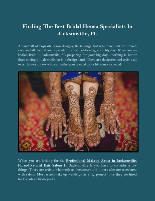 Finding The Best Bridal Henna Specialists In Jacksonville, FL