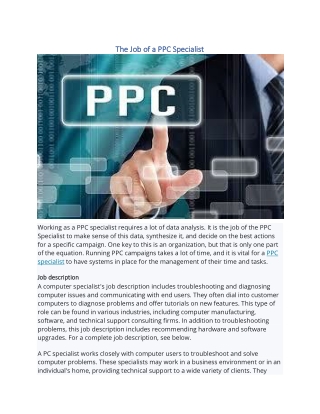 The Job of a PPC Specialist